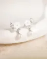 Elegant floral pearl earrings with delicate cubic zirconia and drop pearl design for women. - Style 11