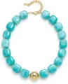 Gros plan détaillé des perles en résine turquoise et de la boule dorée au centre. - 14k / Bleu Ciel (x878)