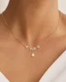 Elegante collar de cadena de clavícula dorada con hojas de circonita y delicado colgante de perla. - Estilo 1 (x885) / 14k