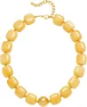 Collier de perles carrées en résine jaune avec détails en métal doré et chaîne d'extension. - 14k / Jaune (x878)