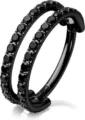 Elegante zwarte dubbele piercingring met zwarte zirkonia steentjes voor dames en heren. - Zwarte Stijl (e2346) / Zwart