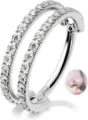 Dubbellaagse zirkonia creolen, glanzende scharnierende neusring voor stijlvol dagelijks gebruik. - Zilveren Stijl (e2346) / Zilver