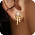 Goldene Schleife Perlen Ohrstecker, elegante minimalistische Süßwasserperlen Schmuck - Schleifenform Stil (e2343 Gold)