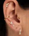 Set of multiple gold-plated CZ ear piercings including chic hoops and butterfly studs. - e2125 Gold Single Ear