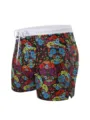 Men's boxer swim trunks with vibrant floral skull print, white elastic waist and drawstring. - M / Patterned