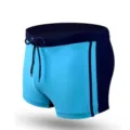 Men's swim trunks detail, blue color block design with adjustable drawstring waist. - L / Sage Green