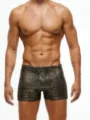 Men's low-waist metallic snake print swim trunks stylish beach shorts for summer vacation. - M / Bottoms / Boxer Elastic Metallic Print
