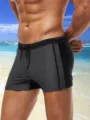 Men's quick-dry swim trunks, flat-angle board shorts with drawstring, comfortable beachwear. - 4510 Black Grey