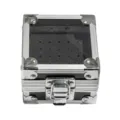 Mini aluminum nail drill bit storage box with clear lid and sponge insert for desktop tidy. - Black