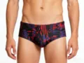 Men's abstract print low-waist quick-dry swim trunks, premium tactical athletic swimwear. - S / Patterned