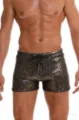 Men's metallic snake print low waist boxer swim shorts for beach vacation and swimming. - M / Bottoms / Boxer Lace-up Metallic Print