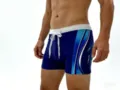 Men's professional sports quick-drying flat swim trunks with elastic drawstring waist. - Dark Blue