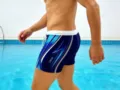 Men's professional quick-dry swim trunks, athletic boxer brief swimwear for beach. - Blue