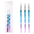 3er Set blaue rosa Farbverlauf Nailart Linierpinsel mit Diamantgriff für feine Linien. - Diamantgeschnittener Farbverlauf Stil