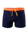 Blaue Herren Badeshose mit orangefarbenem Bund und Kordelzug für Strand und Schwimmen. - M / Unterteile / Orange