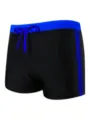 Herren blaue und schwarze Boxer-Badehose mit verstellbarem Kordelzug und Seitenstreifen. - M / Unterteile / Schwarz-Königsblau
