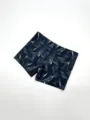 Men's swim trunks featuring geometric abstract print, slim fit flat-corner nylon swimwear. - Patterned