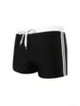 Men's black swim trunks with white waistband drawstring and side stripes beachwear - Black and White