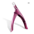 Close-up detail of the purple U-shaped false nail clipper, showing the sharp trimming blade. - Magenta