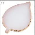 Resin agate nail art palette with gold edge, leaf shaped color mixing display board for salon. - White