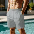 Mens quick dry solid casual beach shorts with drawstring elastic summer swim trunks grey - S / Gray