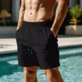 Men's quick-drying solid black beach shorts with drawstring, comfortable summer swimwear. - S / Black