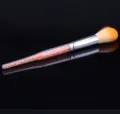 Crystal handle makeup brush, soft bristle cosmetic tool for powder blush and nail dust cleaning. - Orange