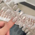 Uñas postizas hechas a mano diseño ojo de gato dorado puntas de uñas cuadradas cortas estilo - 01