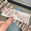 Χειροποίητα ψεύτικα νύχια μάτι γάτας επιχρυσωμένα λουλούδια κοντά τετραγωνισμένα 1τμχ - 07