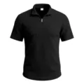 Details of the men's black grid zipper short-sleeve polo shirt showing waffle texture. - S / Tops / Black