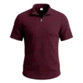 Men's waffle knit short sleeve polo shirt, vintage grid textured quarter zip top casual summer. - S / Tops / Burgundy