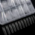 Clear false nail tips in storage box, full and half cover fake nails for extension manicures. - 07 Transparent