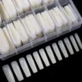 Clear acrylic false nail tips set in a storage box, professional coffin extended nail art. - 02 Medium Glow
