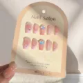 Unghie press-on occhi di gatto rosa con farfalla e perle, unghie finte fatte a mano. - Stile 8