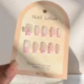 Set di unghie finte rosa occhio di gatto fatte a mano con fiocco e strass per donne. - Stile 10