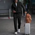 Mens casual athletic tracksuit, hooded zip jacket and matching pants, stylish detail look. - S / Top And Bottom / Black