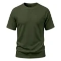 Men tactical waffle knit short sleeve t-shirt army green crewneck casual top detail view - Army Green
