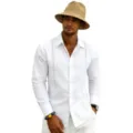 Men's white long sleeve casual button-down shirt with elegant vertical pintuck details. - S / Tops / White
