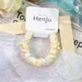 Κίτρινο λευκό μοτίβο scrunchie μαλλιών λεπτομέρεια ύφασμα αξεσουάρ κοντινή λήψεις. - 3# Κίτρινο