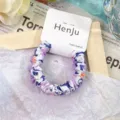 Υφασμένο scrunchie με μοβ λουλουδάτο μοτίβο και όμορφη χάρτινη συσκευασία για γυναίκες. - 4# Μωβ