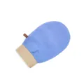 Blauer Peeling-Badehandschuh mit elastischem beige Bündchen für die tägliche Körperpflege zu Hause. - Blau