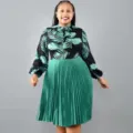 Robe longue plissée à imprimé tropical grande taille élégante pour femme mode été - M / Vert