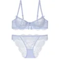 Hellblauer französischer ultrafeiner Spitzen-BH- und Höschen-Set, sexy transparente Wäsche. - 70B / Set / Hellblau