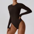 Women's slim long sleeve bodysuit, perfect for yoga, fitness, and everyday layering wear. - S / Dark Coffee