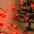 Catena Luminosa LED Stella Rossa Luci di Natale a Batteria Decorazione Albero Natale - 1,5 m 10 LED - Scatola a 2 batterie (luce fissa) / Rosso