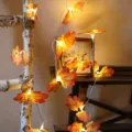 LED maple leaf fairy light string, warm autumn decor lights for holiday party decoration. - Double Leaf Orange Red Fork A