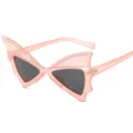 Pink bat butterfly shaped sunglasses with rhinestones stylish party fashion eyewear main view - Pink Frame Grey Lens