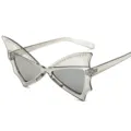Transparent grey bat butterfly sunglasses with rhinestones for party and festival wear. - Transparent Grey Frame Silver Mirror Lens