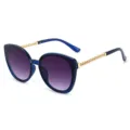 Women fashion gradient sunglasses with chic gold chain temples stylish sun protection eyewear - Blue Glitter Frame / Gradient Grey Lenses