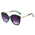 Green gradient sunglasses with gold chain temples, stylish cat-eye frame for women. - Green Frame / Double Grey